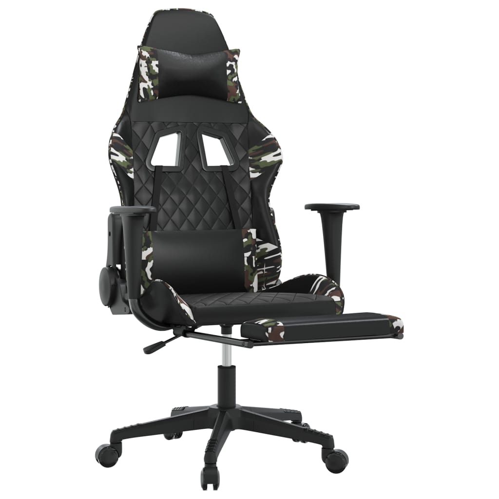 vidaXL Gaming Chair with Footrest Black and Camouflage Faux Leather