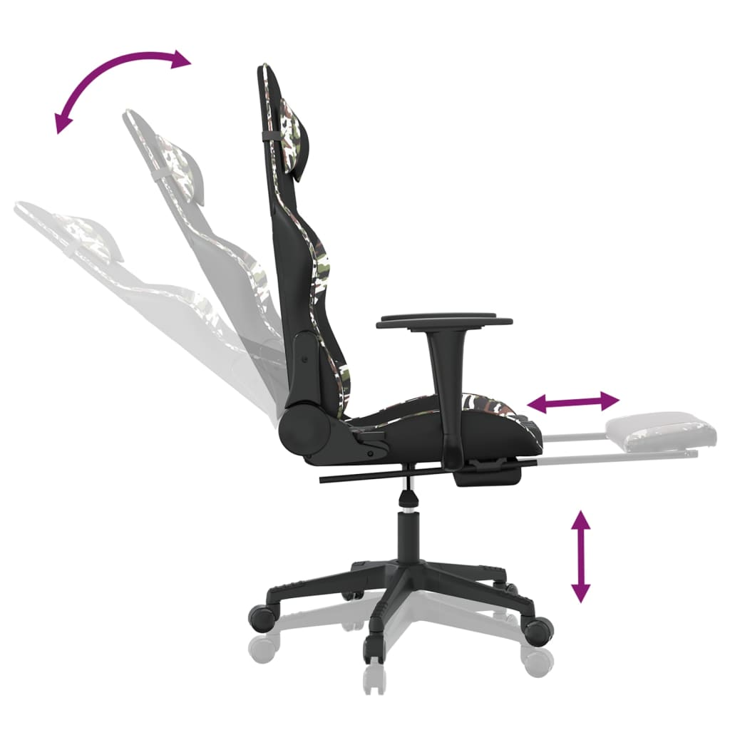 vidaXL Gaming Chair with Footrest Black and Camouflage Faux Leather