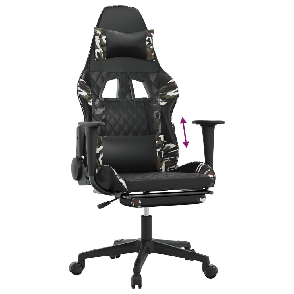 vidaXL Gaming Chair with Footrest Black and Camouflage Faux Leather