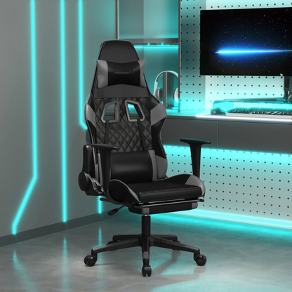 vidaXL Gaming Chair with Footrest Black and Gray Faux Leather