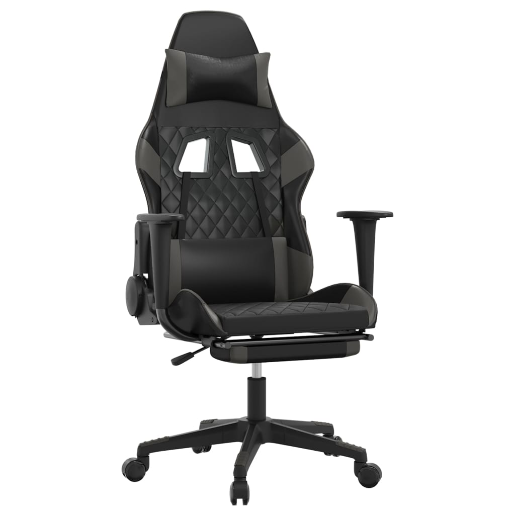 vidaXL Gaming Chair with Footrest Black and Gray Faux Leather