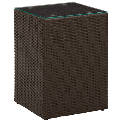 vidaXL Side Tables 3 pcs with Glass Top Brown Poly Rattan