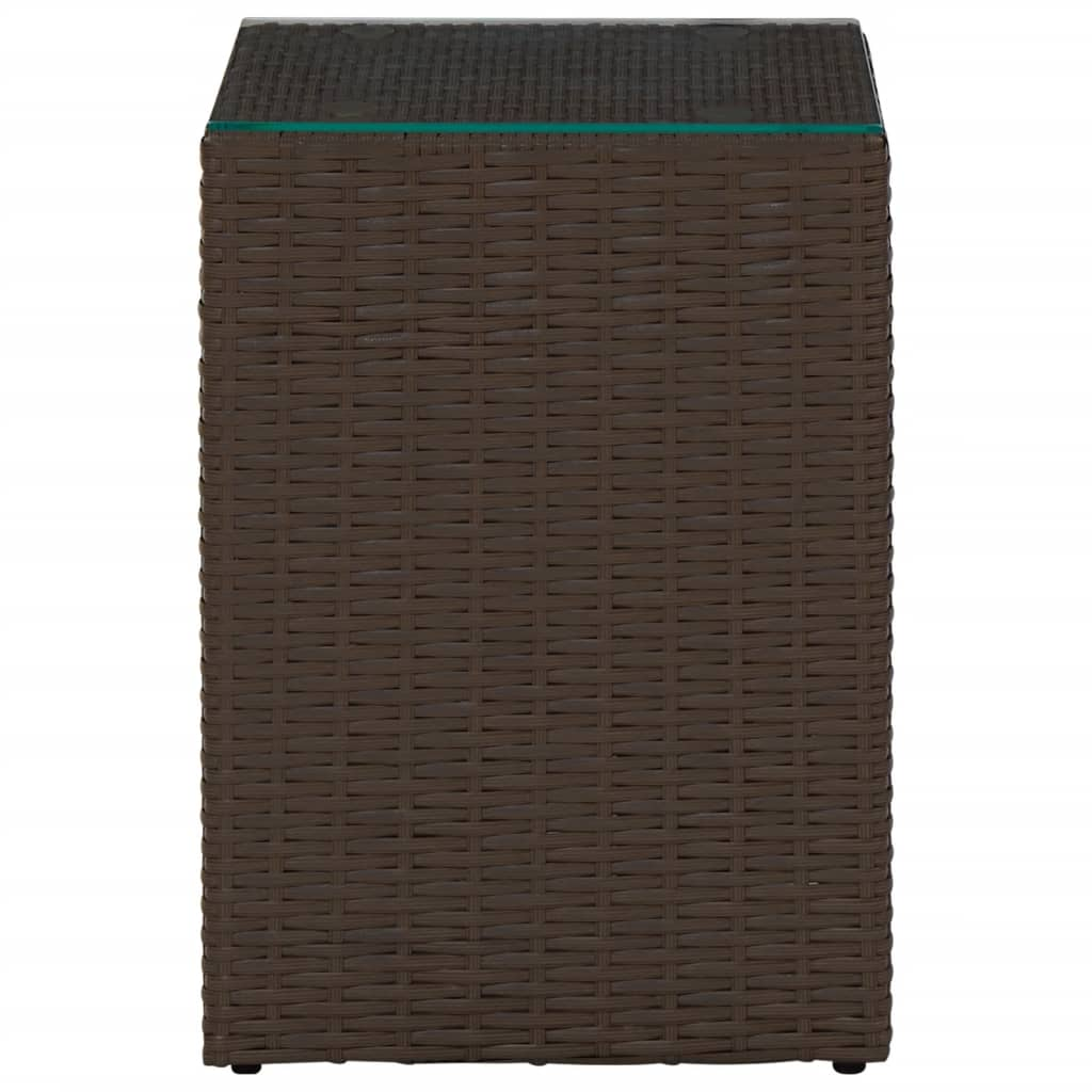 vidaXL Side Tables 3 pcs with Glass Top Brown Poly Rattan