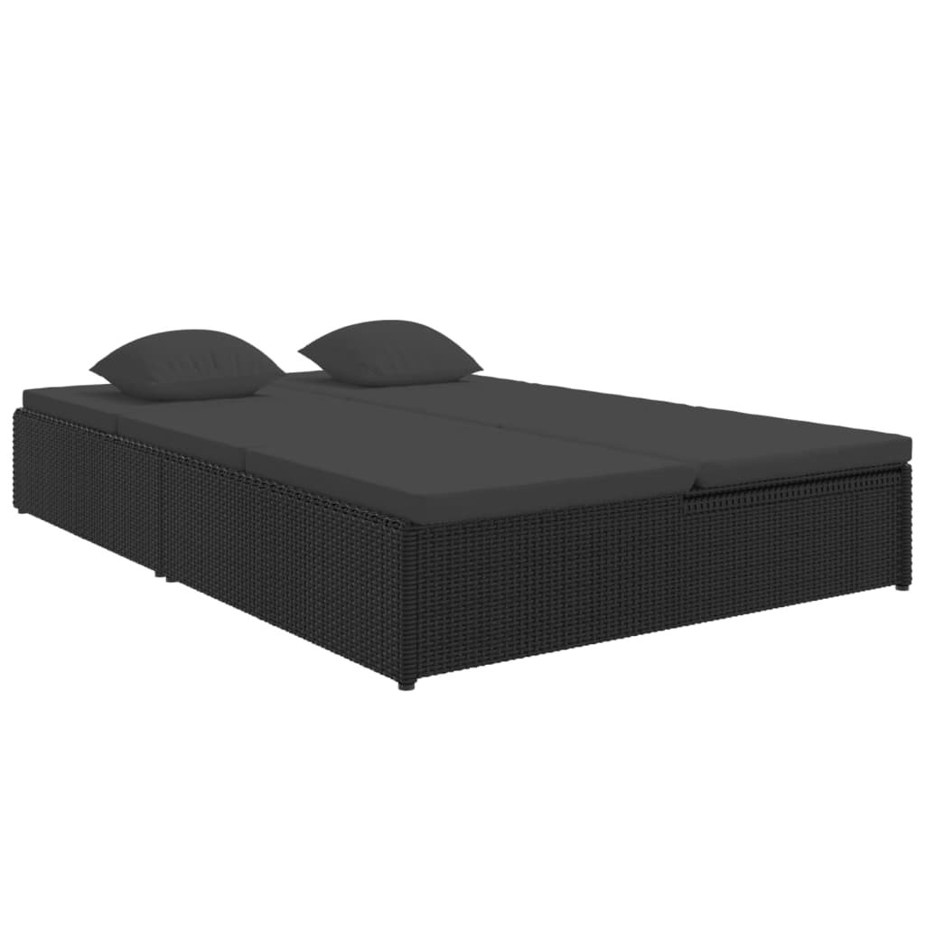 vidaXL Convertible Sun Bed with Cushions Poly Rattan Black