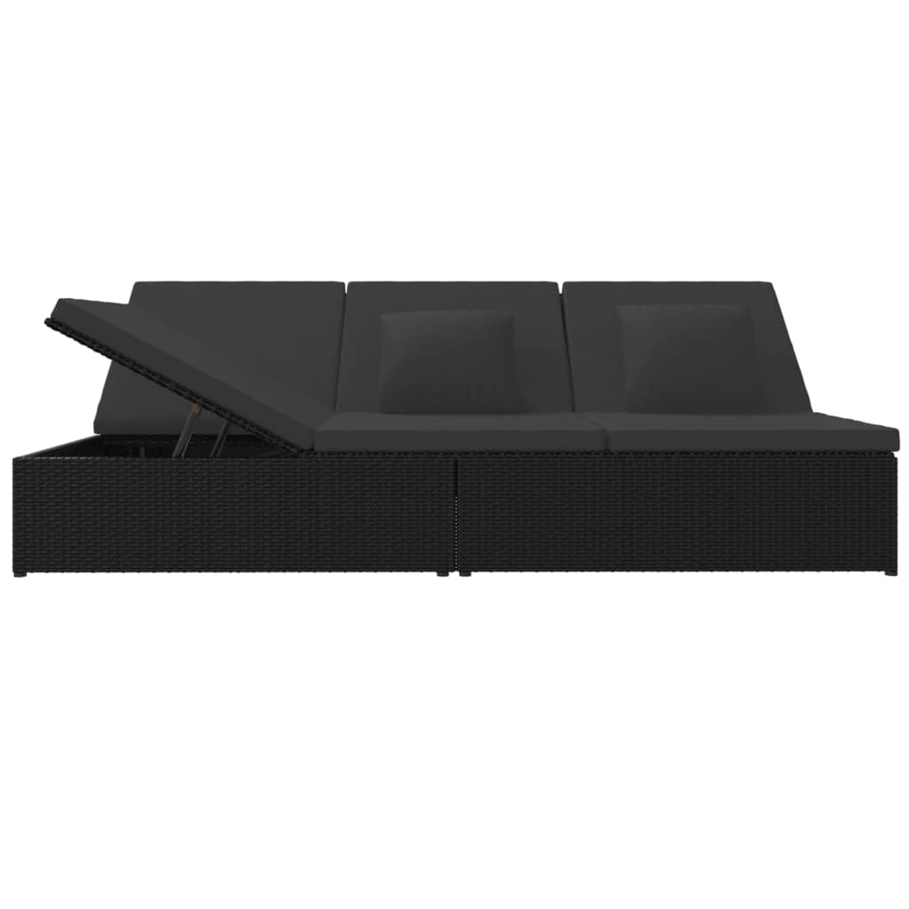 vidaXL Convertible Sun Bed with Cushions Poly Rattan Black