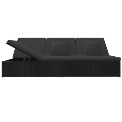 vidaXL Convertible Sun Bed with Cushions Poly Rattan Black