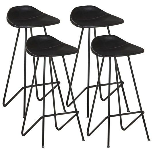 vidaXL Bar Stools 4 pcs Black Real Leather