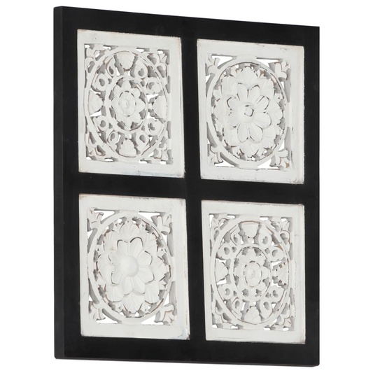 vidaXL Hand-Carved Wall Panel MDF 15.7"x15.7"x0.6" Black and White