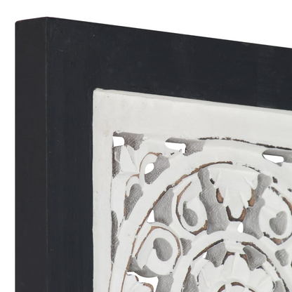 vidaXL Hand-Carved Wall Panel MDF 15.7"x15.7"x0.6" Black and White