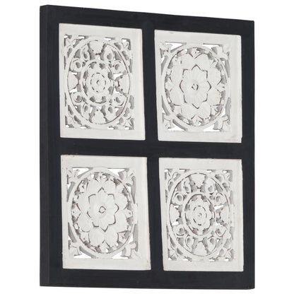 vidaXL Hand-Carved Wall Panel MDF 15.7"x15.7"x0.6" Black and White