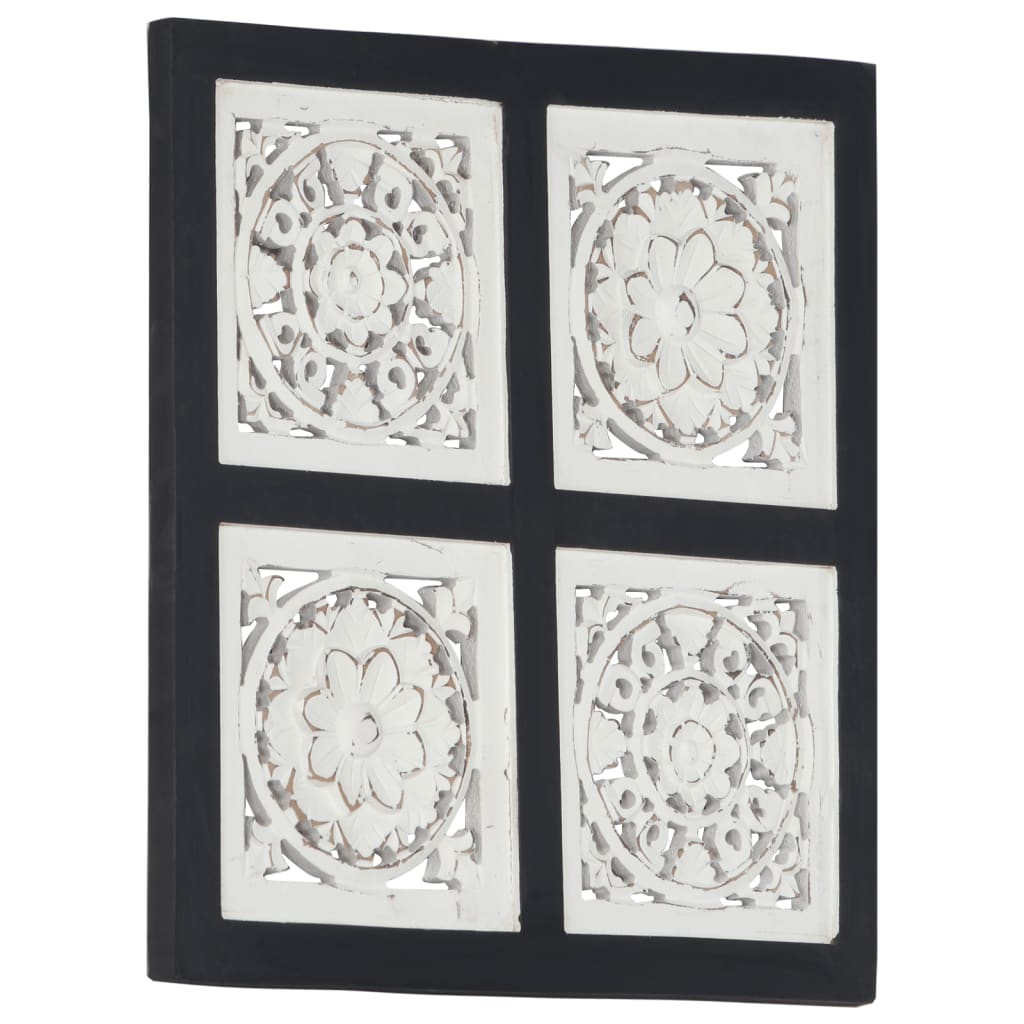 vidaXL Hand-Carved Wall Panel MDF 15.7"x15.7"x0.6" Black and White