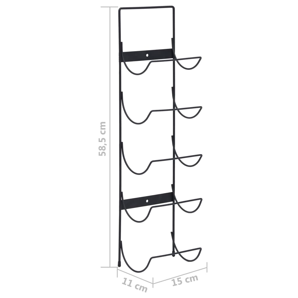 vidaXL Wall Mounted Wine Rack for 5 Bottles Black Iron