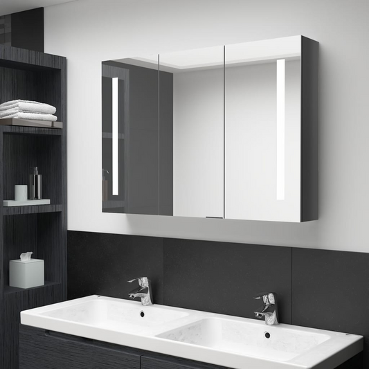 vidaXL LED Bathroom Mirror Cabinet 35"x5.5"x24.4" Shining Gray