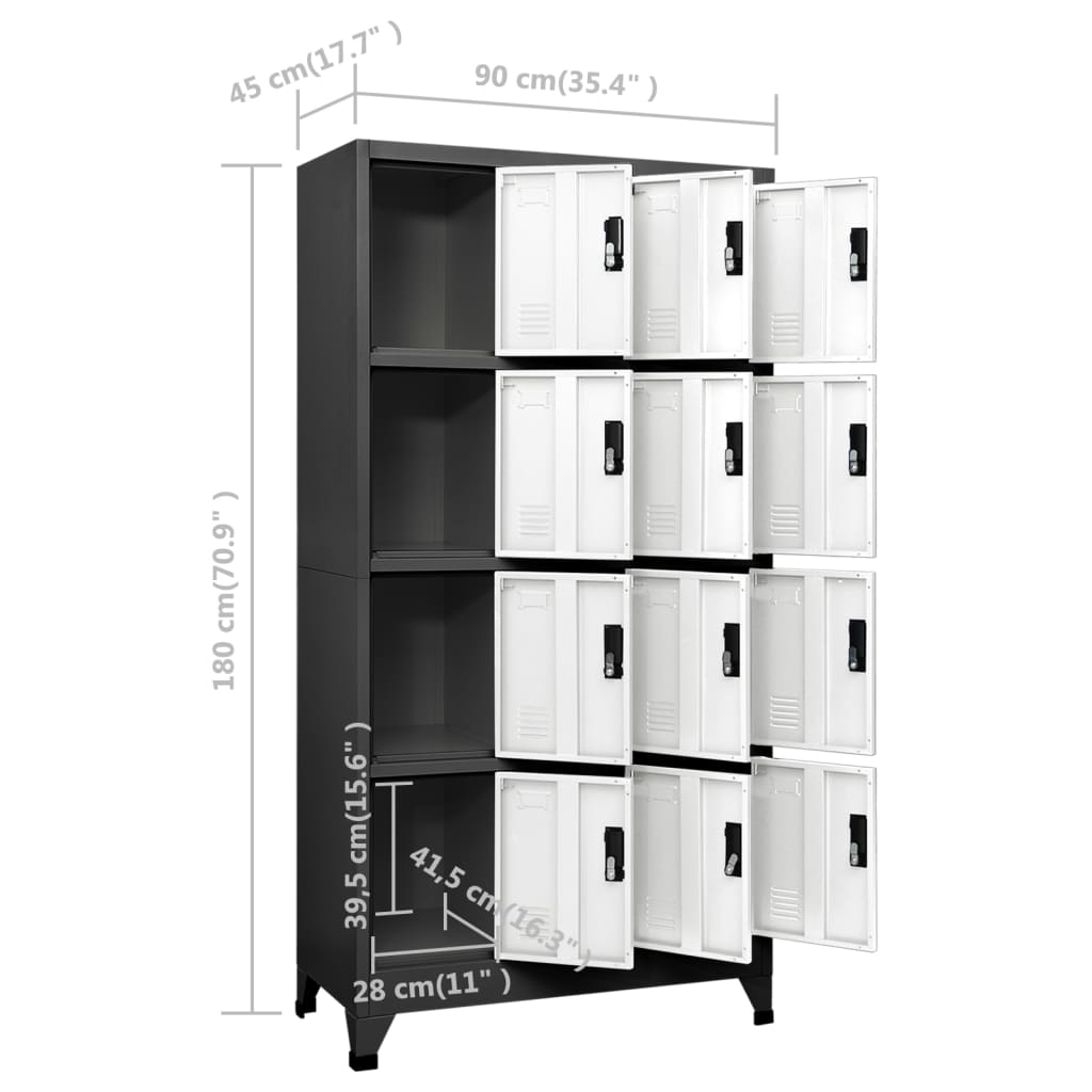 vidaXL Locker Cabinet Anthracite and White 35.4"x17.7"x70.9" Steel