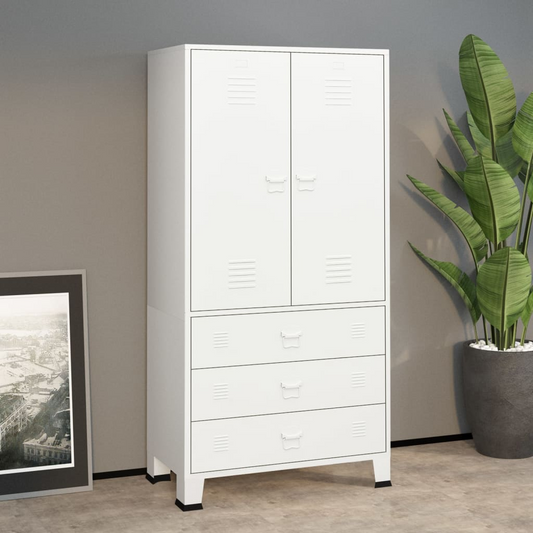 vidaXL Industrial Wardrobe White 35.4"x19.7"x70.9" Metal