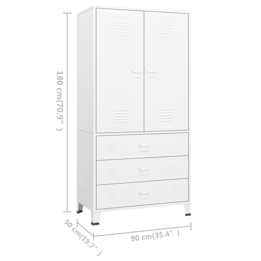 vidaXL Industrial Wardrobe White 35.4"x19.7"x70.9" Metal