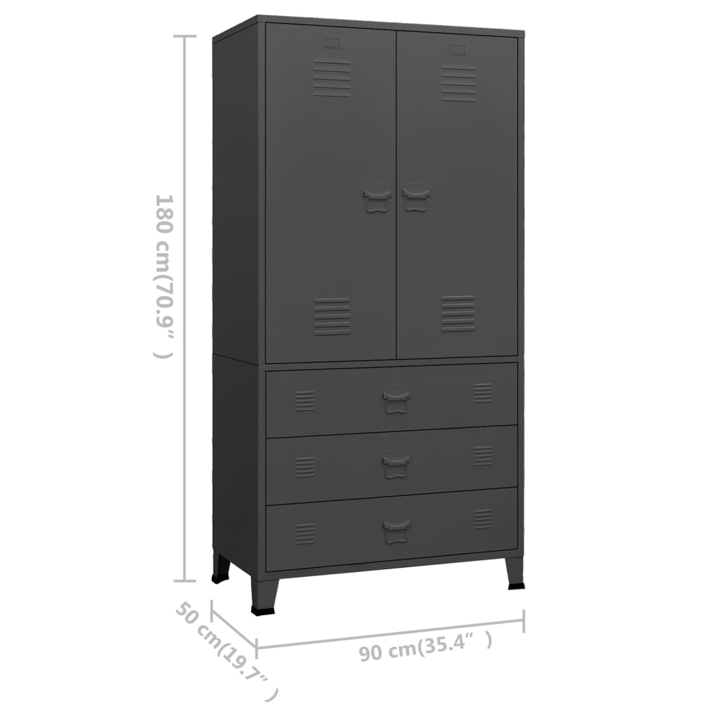 vidaXL Industrial Wardrobe Anthracite 35.4"x19.7"x70.9" Metal