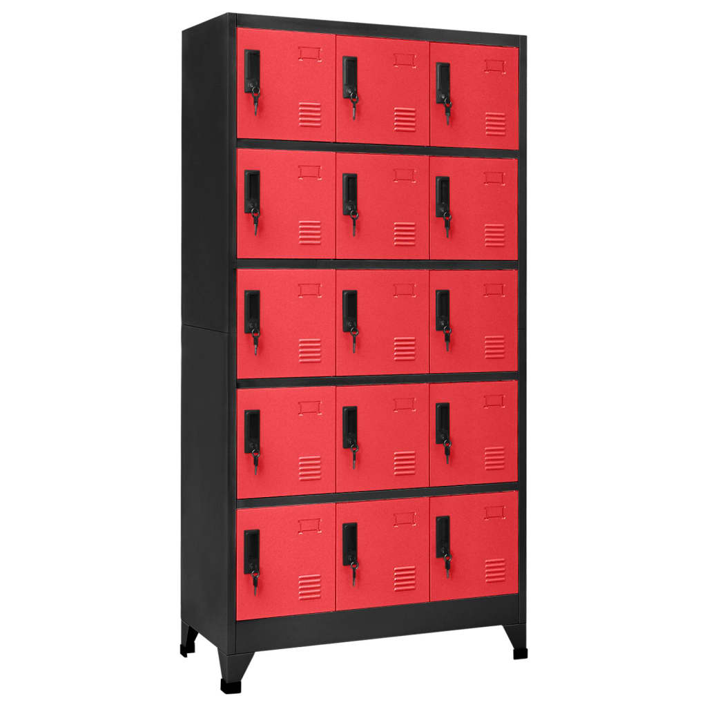 vidaXL Locker Cabinet Anthracite and Red 35.4"x15.7"x70.9" Steel