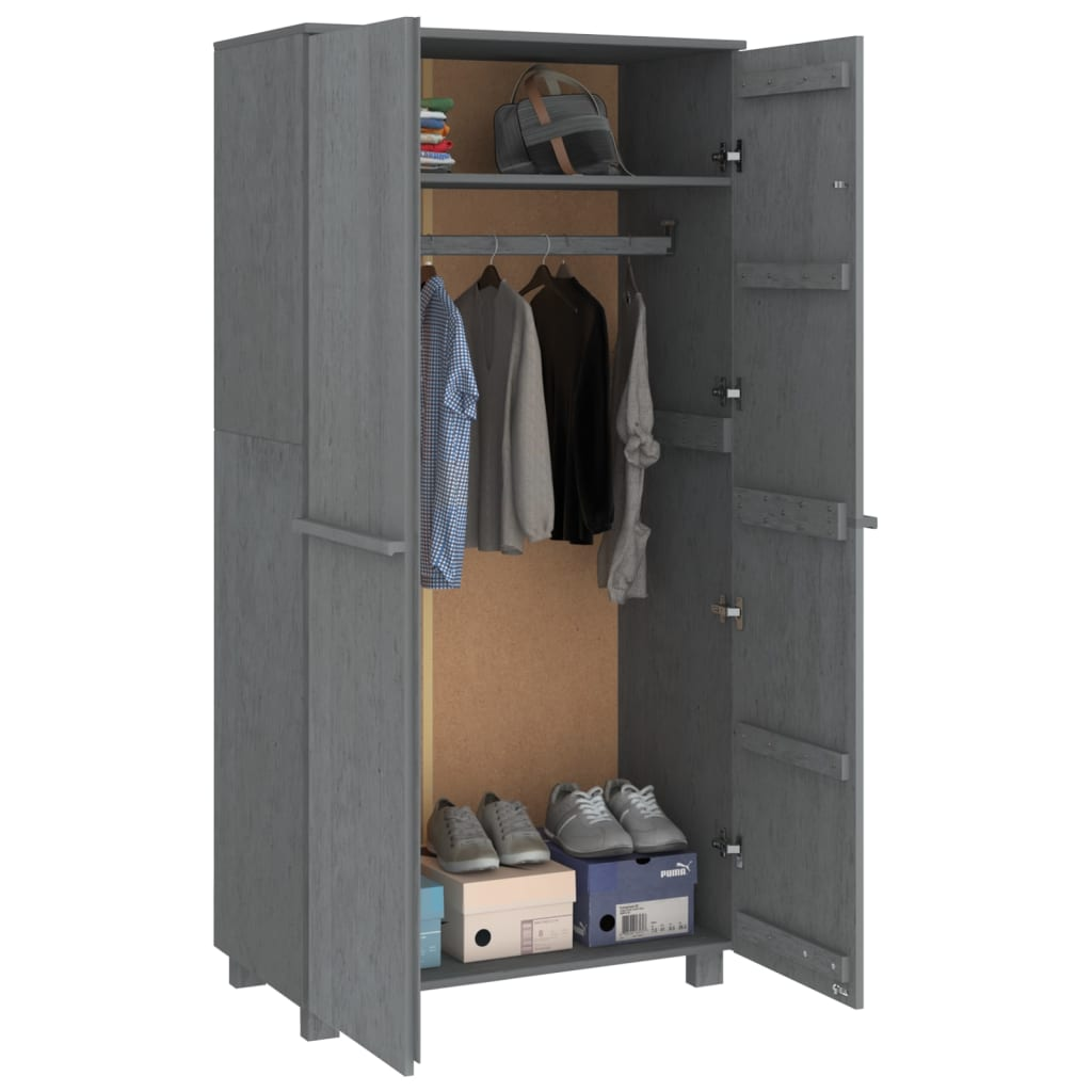 vidaXL Wardrobe HAMAR Dark Gray 35"x19.7"x70.9" Solid Wood Pine