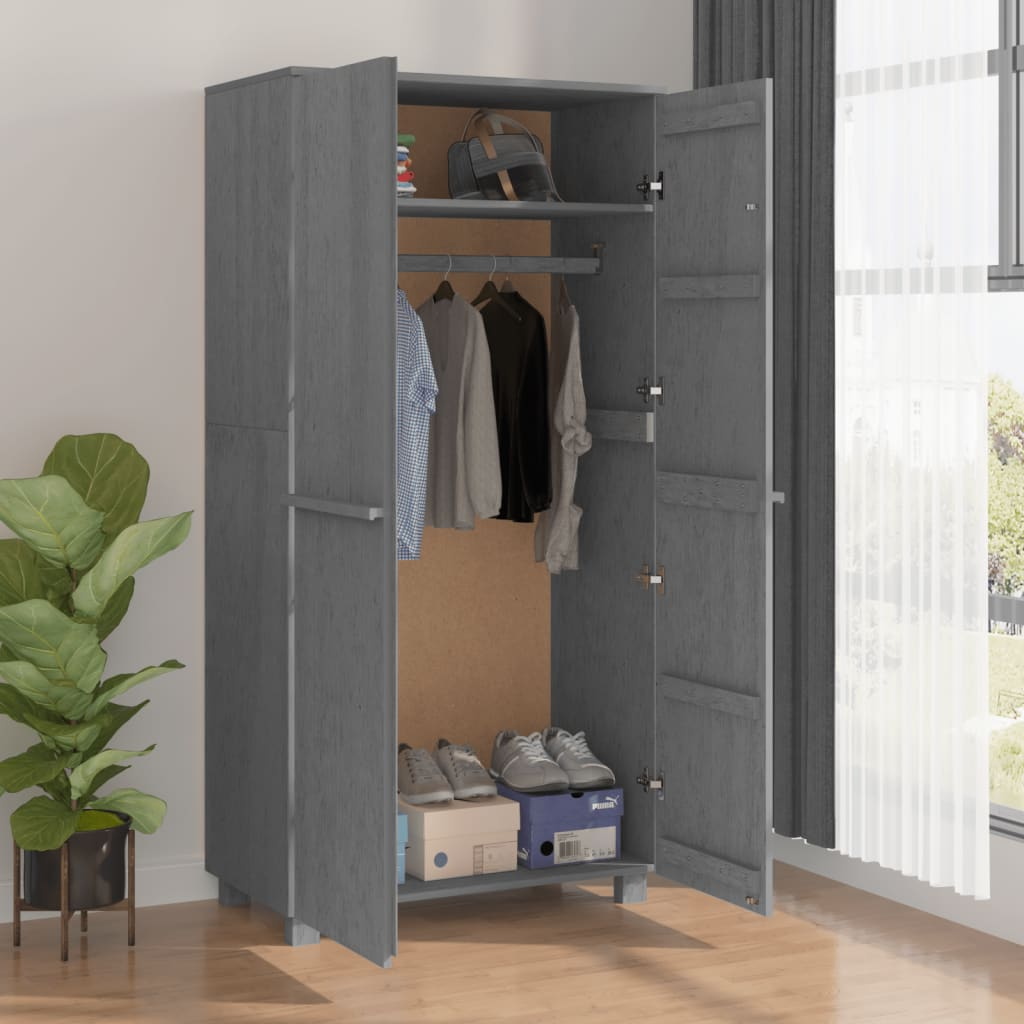 vidaXL Wardrobe HAMAR Dark Gray 35"x19.7"x70.9" Solid Wood Pine