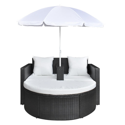 vidaXL Patio Bed with Parasol Black Poly Rattan