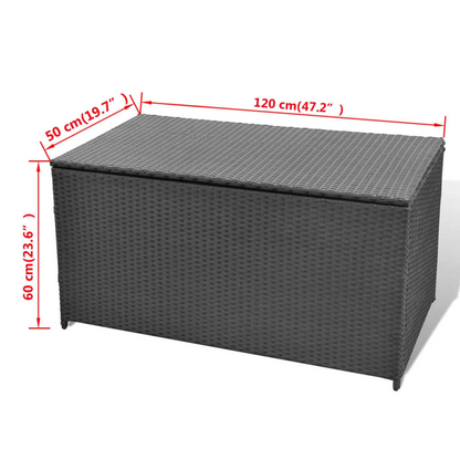 vidaXL Patio Storage Box Black 47.2"x19.7"x23.6" Poly Rattan