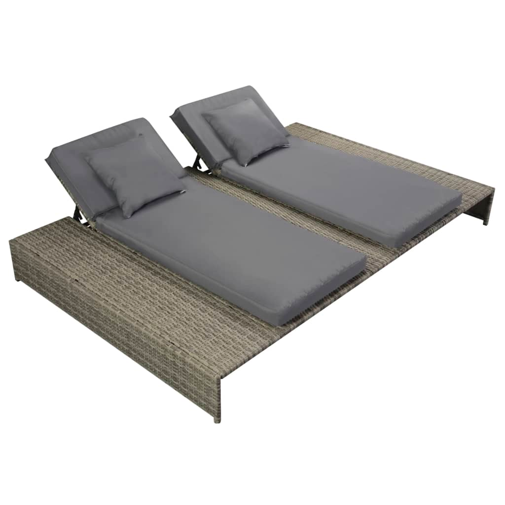 vidaXL Double Sun Lounger with Cushion Poly Rattan Gray