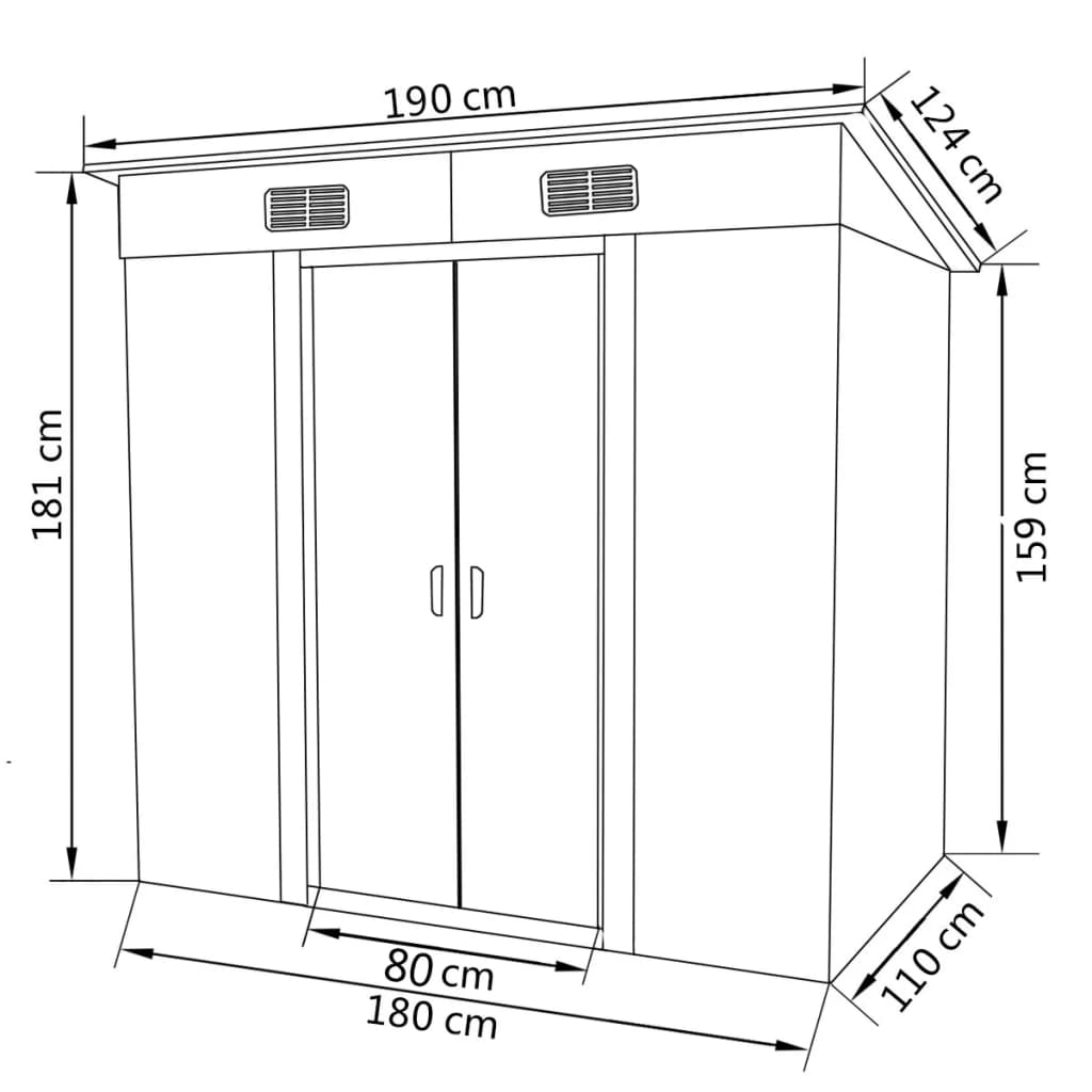 vidaXL Garden Shed Gray Metal 74.8"x48.8"x71.3"