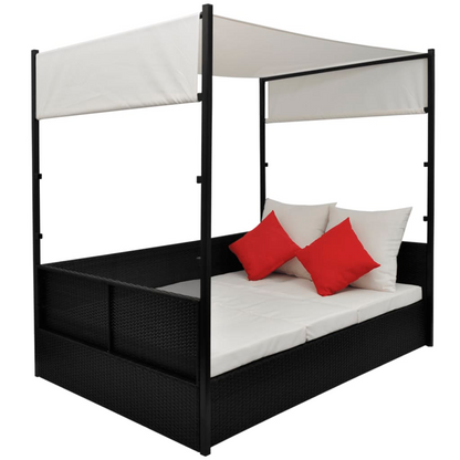 vidaXL Patio Bed with Canopy Black 74.8"x51.2" Poly Rattan