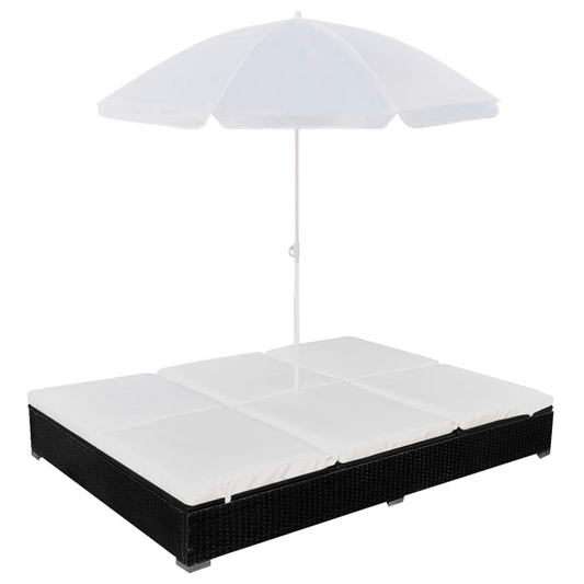 vidaXL Patio Lounge Bed with Umbrella Poly Rattan Black