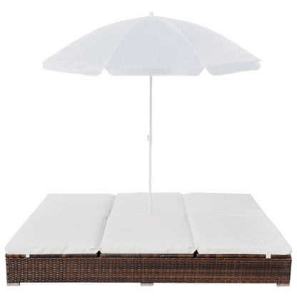 vidaXL Patio Lounge Bed with Umbrella Poly Rattan Brown