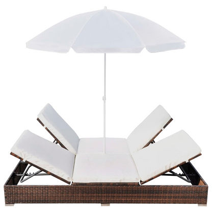 vidaXL Patio Lounge Bed with Umbrella Poly Rattan Brown