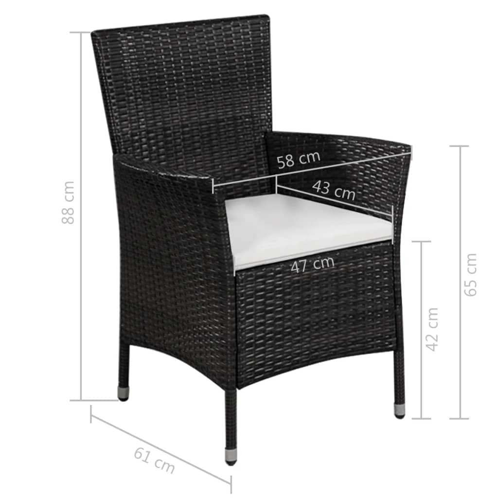 vidaXL 3 Piece Bistro Set Poly Rattan Black