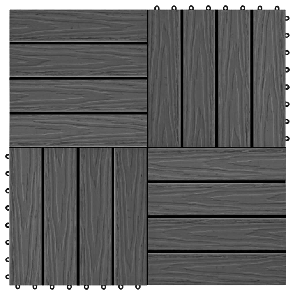 vidaXL 11 pcs Decking Tiles Deep Embossed WPC 11.8"x11.8" 1 sqm Black