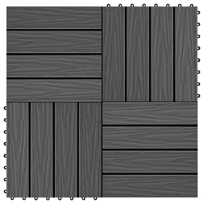 vidaXL 11 pcs Decking Tiles Deep Embossed WPC 11.8"x11.8" 1 sqm Black