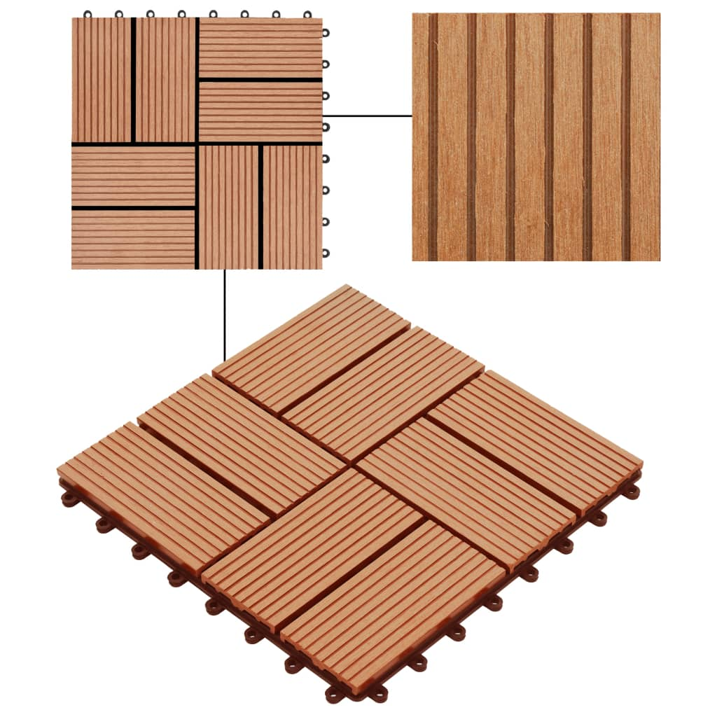 vidaXL 11 pcs Decking Tiles WPC 11.8"x11.8" 1 sqm Teak Color