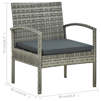 vidaXL 3 Piece Bistro Set with Cushions Poly Rattan Gray