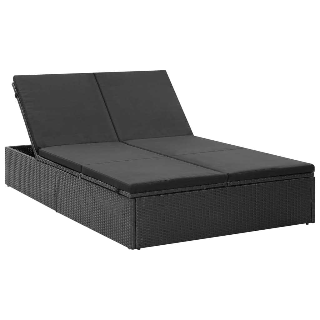 vidaXL Double Sun Lounger with Cushion Poly Rattan Black