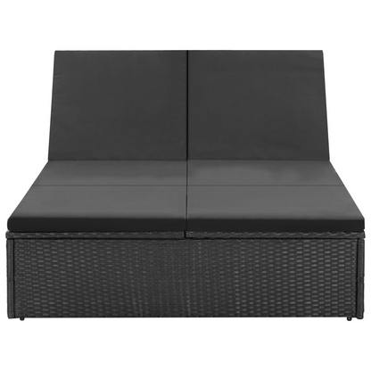 vidaXL Double Sun Lounger with Cushion Poly Rattan Black