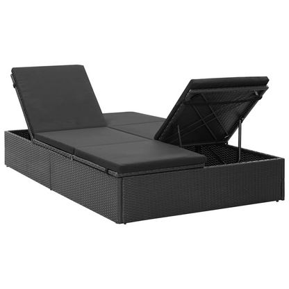 vidaXL Double Sun Lounger with Cushion Poly Rattan Black