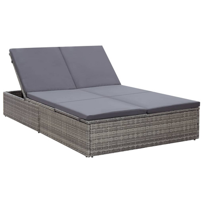 vidaXL Double Sun Lounger with Cushion Poly Rattan Gray