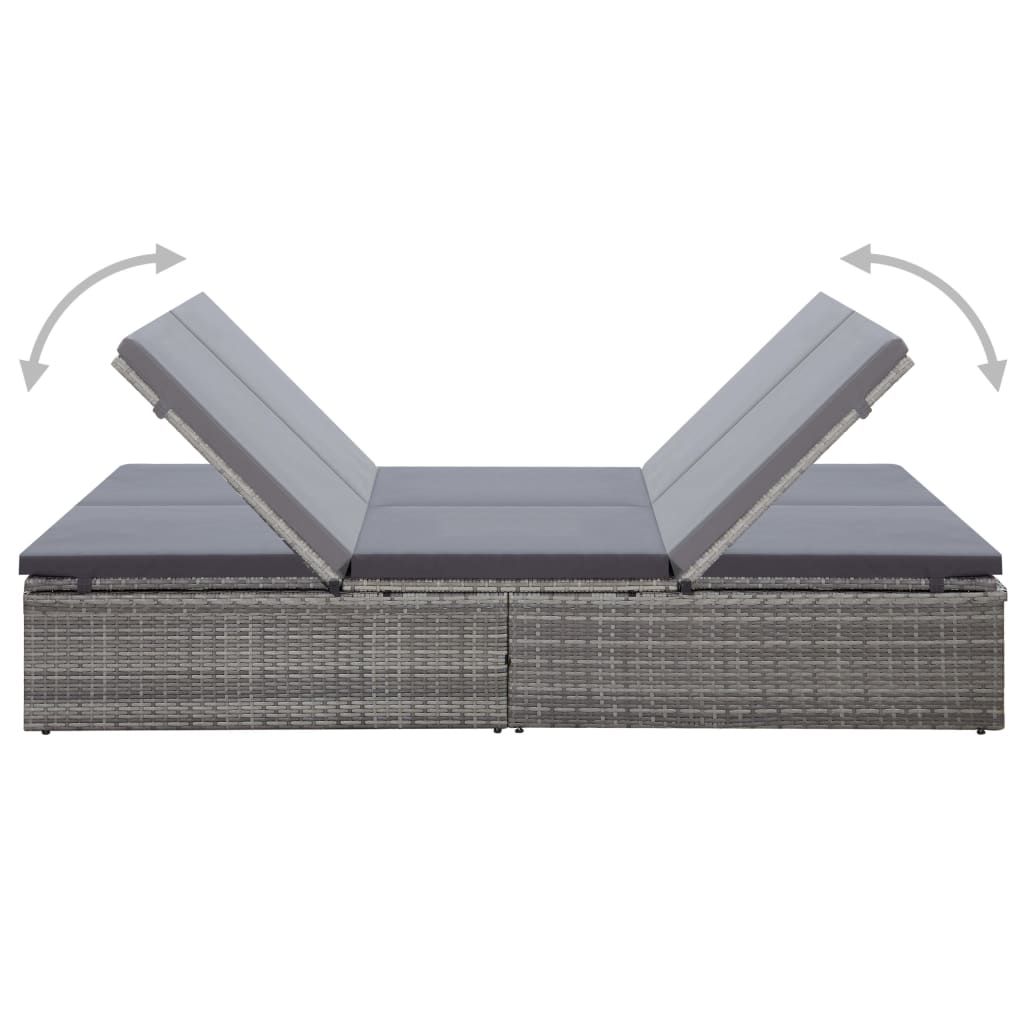 vidaXL Double Sun Lounger with Cushion Poly Rattan Gray