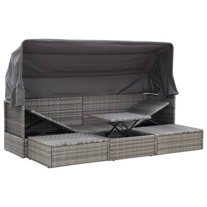 vidaXL Patio Lounge Bed with Roof Mixed Gray Poly Rattan