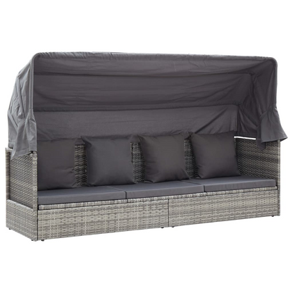 vidaXL Patio Lounge Bed with Roof Mixed Gray Poly Rattan