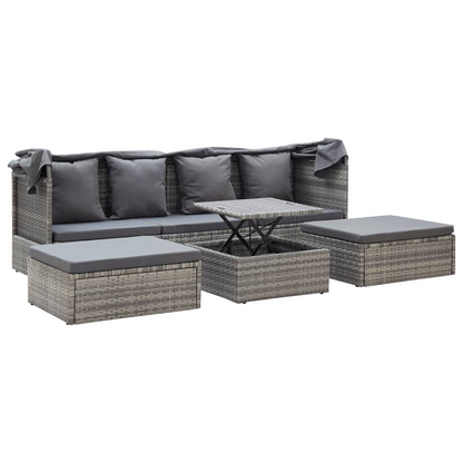 vidaXL Patio Lounge Bed with Roof Mixed Gray Poly Rattan