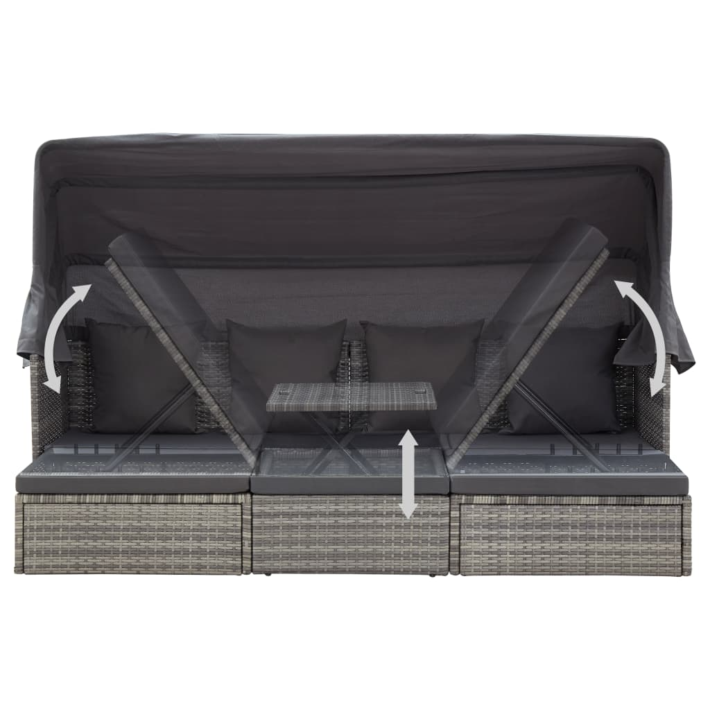 vidaXL Patio Lounge Bed with Roof Mixed Gray Poly Rattan