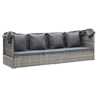 vidaXL Patio Lounge Bed with Roof Mixed Gray Poly Rattan