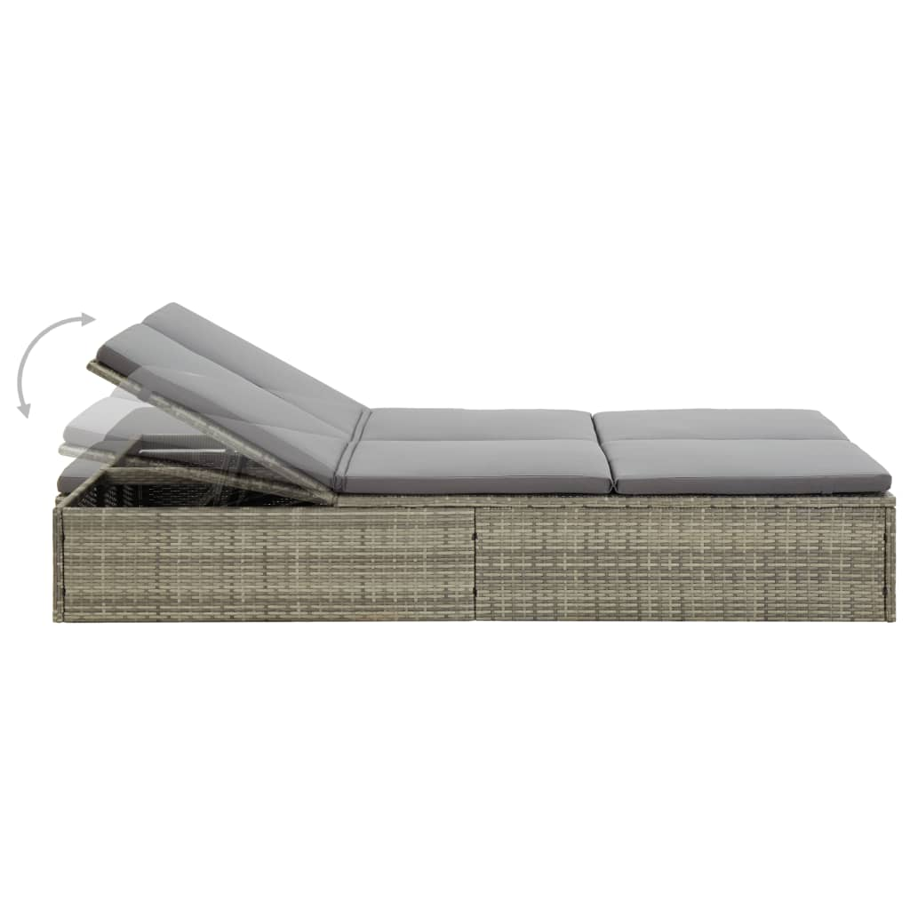 vidaXL Convertible Sun Bed with Cushion Poly Rattan Gray