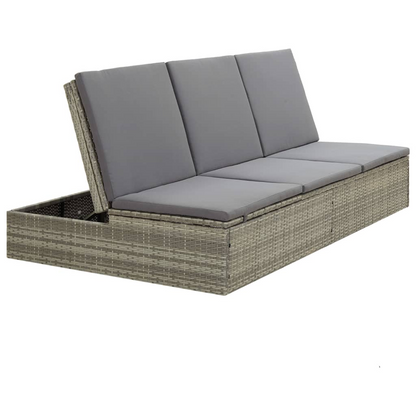 vidaXL Convertible Sun Bed with Cushion Poly Rattan Gray