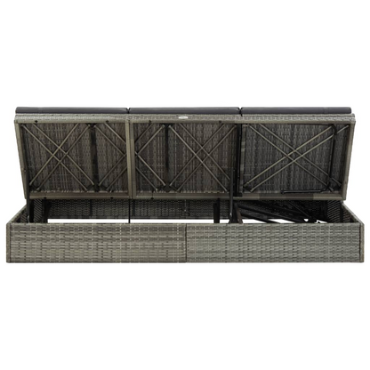 vidaXL Convertible Sun Bed with Cushion Poly Rattan Gray